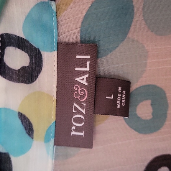 Button down tie front blouse 3/4 sleeves button strap,or not. Navy,aqua lime dot - Picture 3 of 8